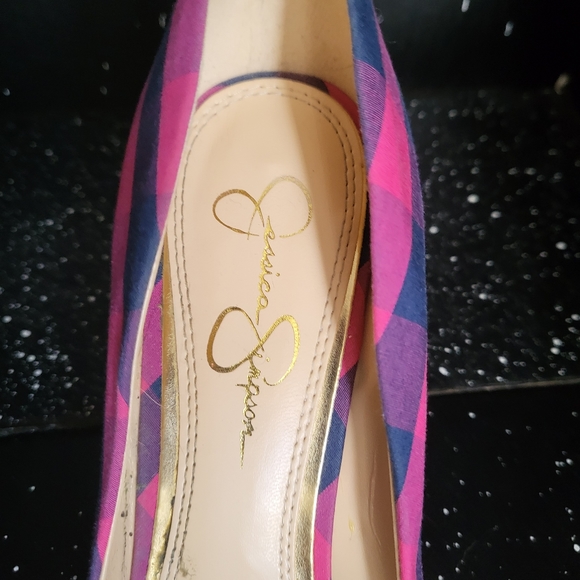 Jessica Simpson Pink and Blue Plaid Heels - Picture 5 of 7